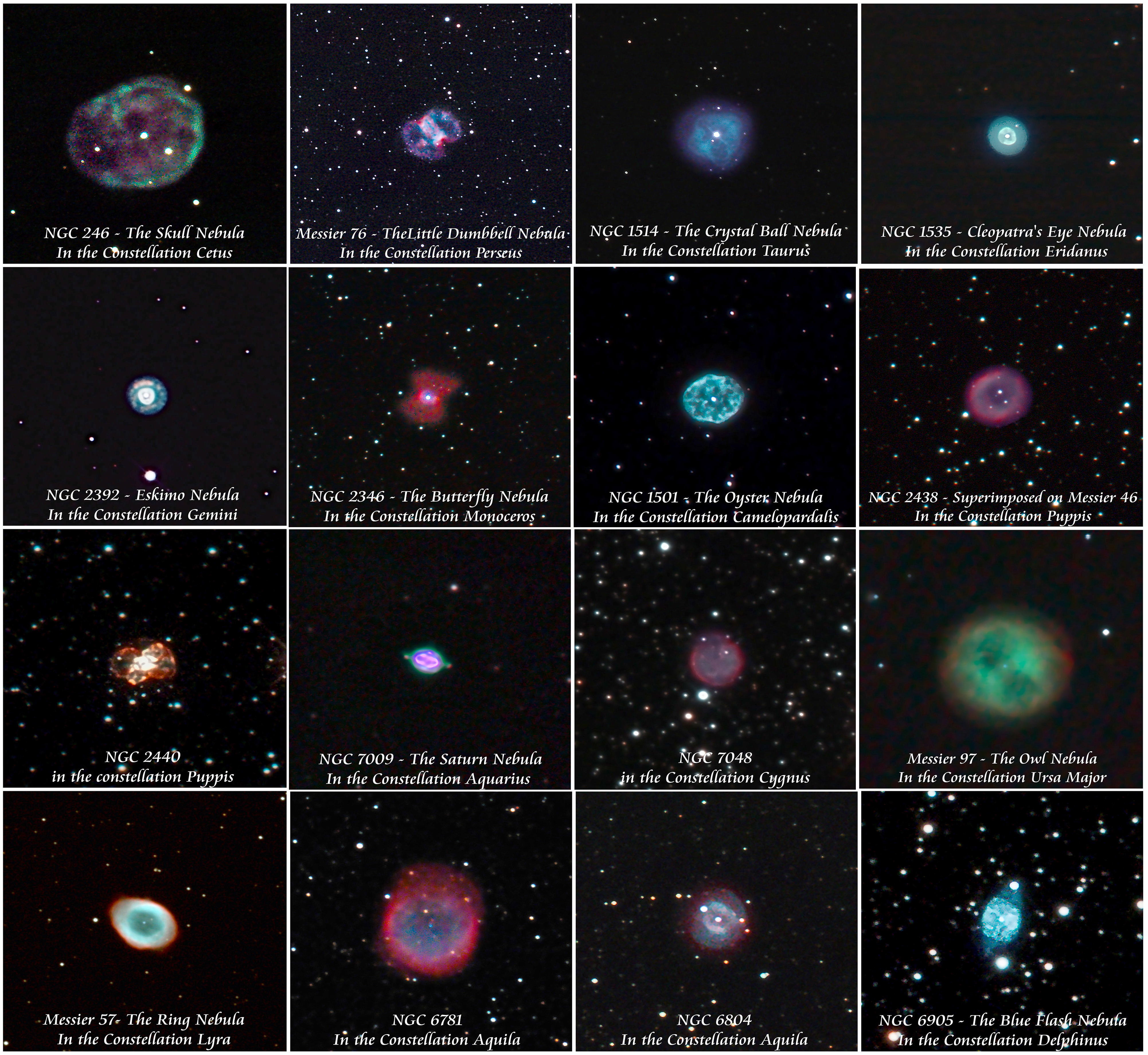 16 Planetary Nebula Images - B Scope